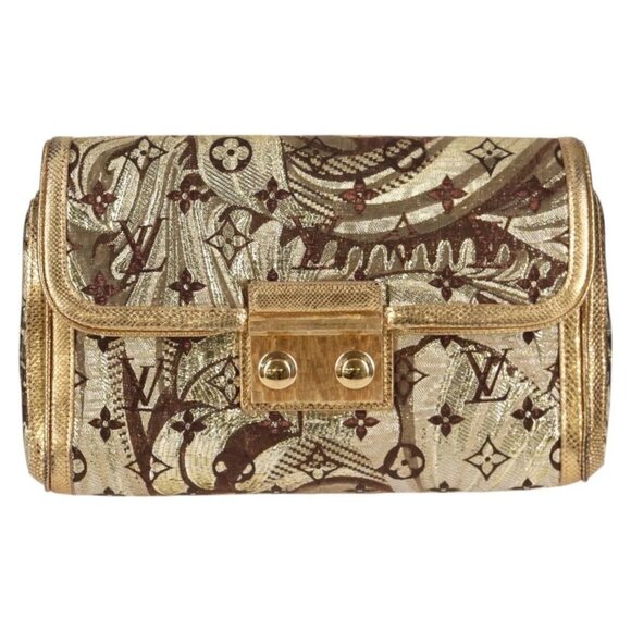 LOUIS VUITTON Monogram Brocade Tari Clutch Bag Gold - Picture 1 of 16